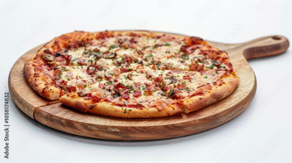 Wooden pizza board against white backdrop Wooden pizza board against white backdrop