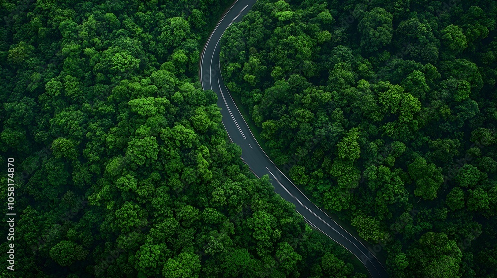 Aerial view of a road in the middle of the forest. Aerial view of a road in the middle of the forest.