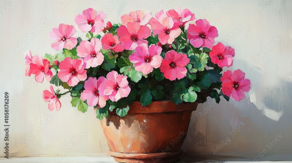 A Colorful Display of Pink Flowers in a Terracotta Pot A Colorful Display of Pink Flowers in a Terracotta Pot