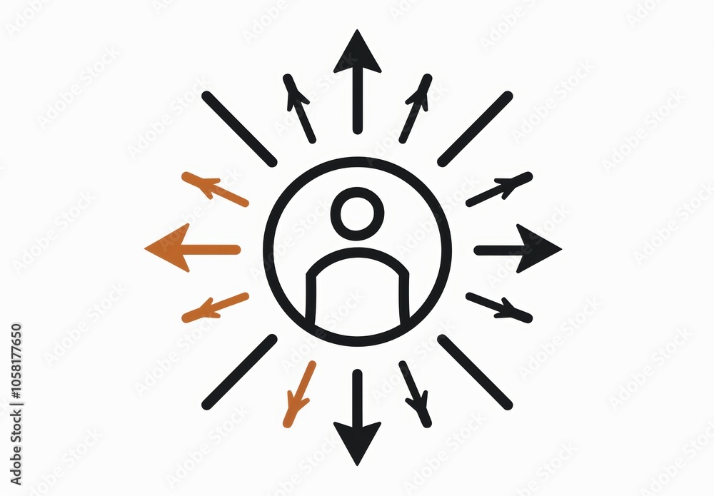 Fototapeta premium Profile User Icon with Outward Arrows Indicating Connections and Interactions in Minimalistic Vector Art