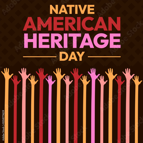 Native American Heritage day traditional color background with editable shapes and hands in multiple colors. Heritage day of America, vector backdrop