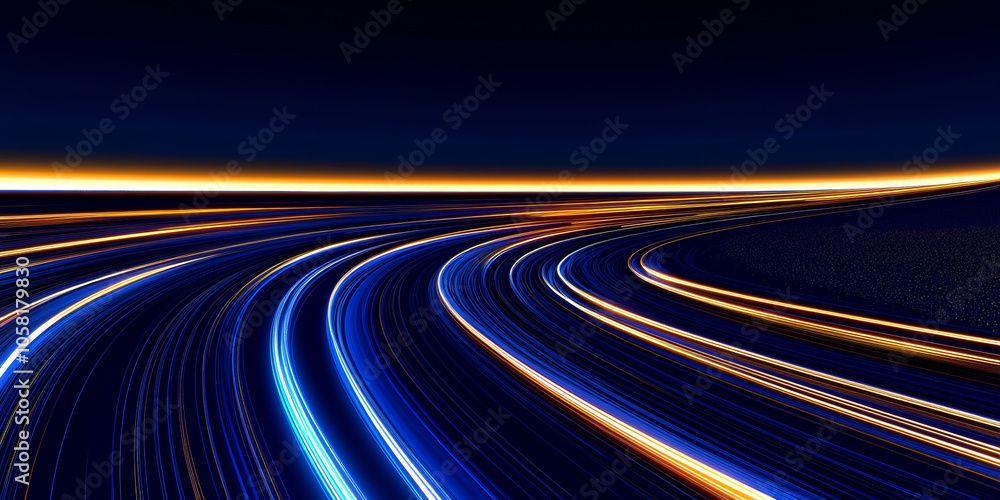 3D abstract curve speed line wave car road highway with glitter swirl flowing, gold blue and orange cool virtual space cosmetic shiny web tech black background 3D abstract curve speed line wave car road highway with glitter swirl flowing, gold blue and orange cool virtual space cosmetic shiny web tech black background