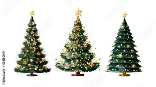 Set of Christmas Tree with light isolated on white background