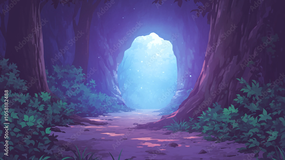 Obraz premium Mystical Forest Path with Glowing Light