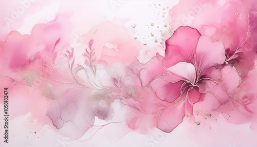 Delicate pink and gold floral abstract painting.