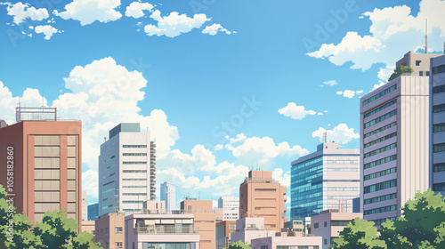 Modern Cityscape with Blue Sky and Clouds