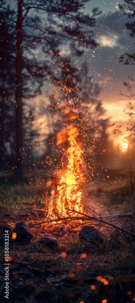 Campfire in the Forest at Sunset Campfire in the Forest at Sunset