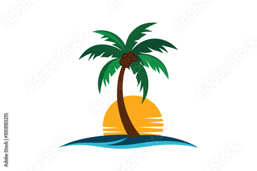 A Stylized coconut tree on an island with sun G.eps