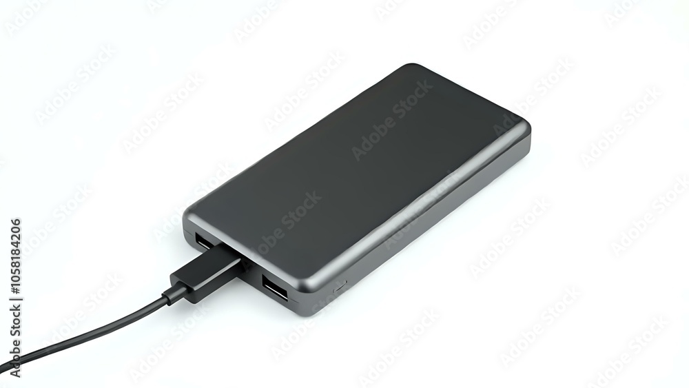 Power Bank with USB Cable on White Background Power Bank with USB Cable on White Background