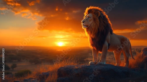 Majestic Lion at Sunset
