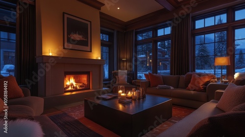 Wallpaper Mural A cozy living room with a fireplace, comfortable seating, Torontodigital.ca