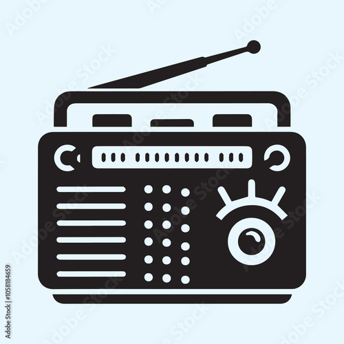 vintage radio silhouette vector, radio vector illustration black and white