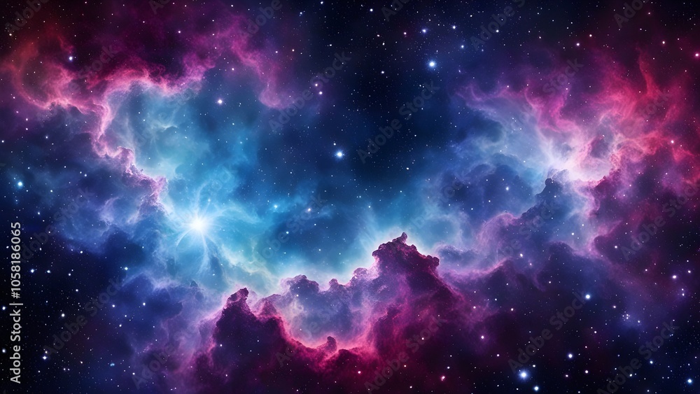 Fototapeta premium Majestic Nebula in Deep Space: A Vibrant Display of Cosmic Clouds, Starlight, and Infinite Mystery within the Expansive Universe