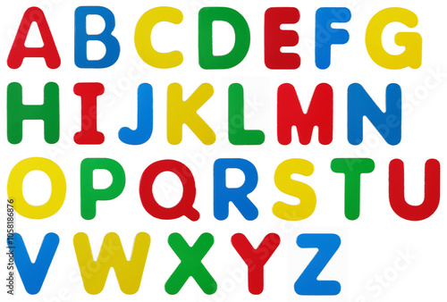 Alphabet upper case magnetic letters on white with clipping path