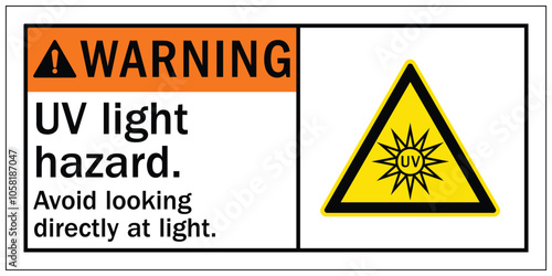 Ultraviolet warning sign UV light hazard, avoid looking directly at light