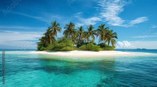Magnificent tropical island with palm trees, in the middle of the ocean