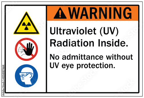 Ultraviolet warning sign ultraviolet radiation inside. No admittance without uv eye protection