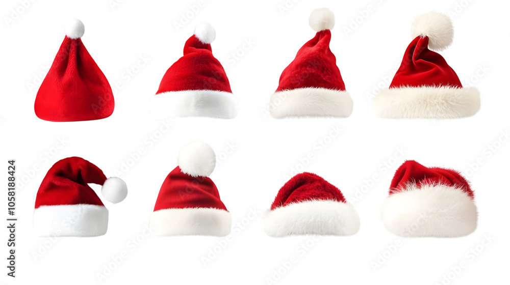 Santa Claus red hat with white fur set isolated on white background Santa Claus red hat with white fur set isolated on white background