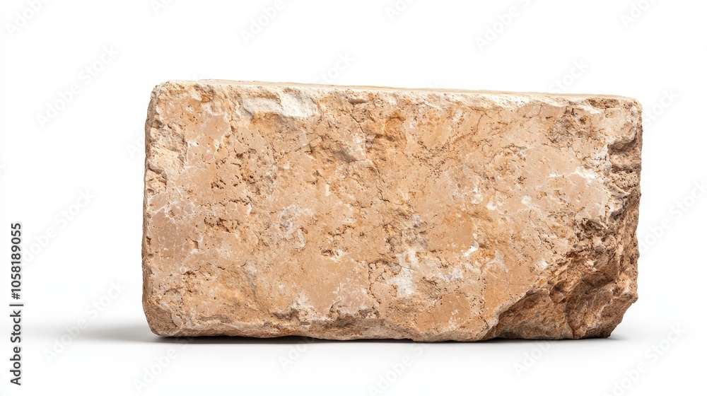 Detailed Roman rectangular stone brick, industrial building material, isolated on white, advertisement-ready image evoking ancient architecture Detailed Roman rectangular stone brick, industrial building material, isolated on white, advertisement-ready image evoking ancient architecture