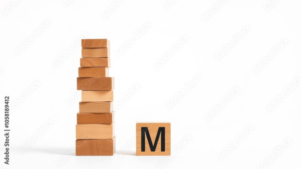 A composition of four brown wooden blocks, three stacked on the left and one separate on the right, against a white backdrop, composition, balance, simplicity A composition of four brown wooden blocks, three stacked on the left and one separate on the right, against a white backdrop, composition, balance, simplicity