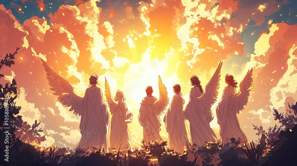 Saints and Angels in a Radiant Sky, All Saints' Day, illustration, All Saints' Day picture,
