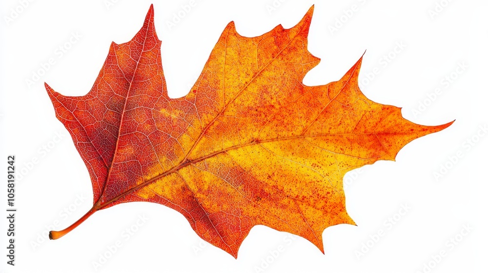 Vivid red and orange maple leaf, detailed clipart, close-up autumn element isolated on white, perfect for fall advertisement Vivid red and orange maple leaf, detailed clipart, close-up autumn element isolated on white, perfect for fall advertisement