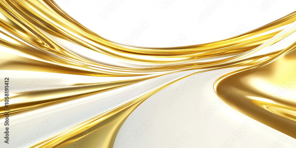 Obraz premium 3D abstract curve speed line wave road tunnel with glitter swirl flowing, gold and silver beautiful shiny virtual space cosmetic shiny web technology car road background