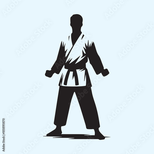 Karate man silhouette vector icon black and white full body