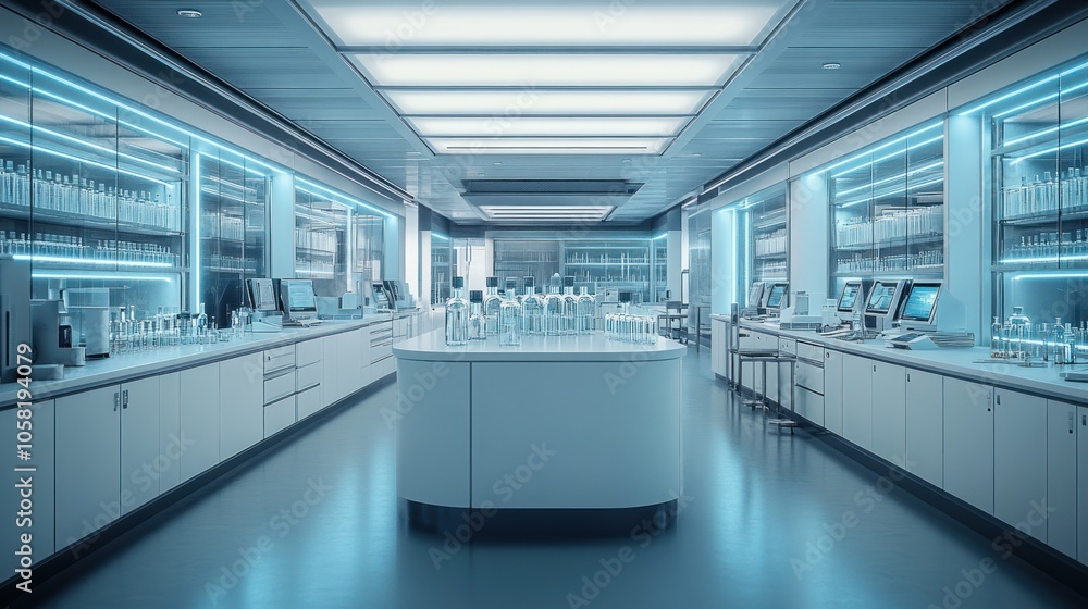 Modern laboratory with glassware and advanced technology. Modern laboratory with glassware and advanced technology.