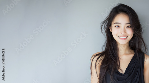 Chinese woman smiling wearing traditional cloth isolated on gray