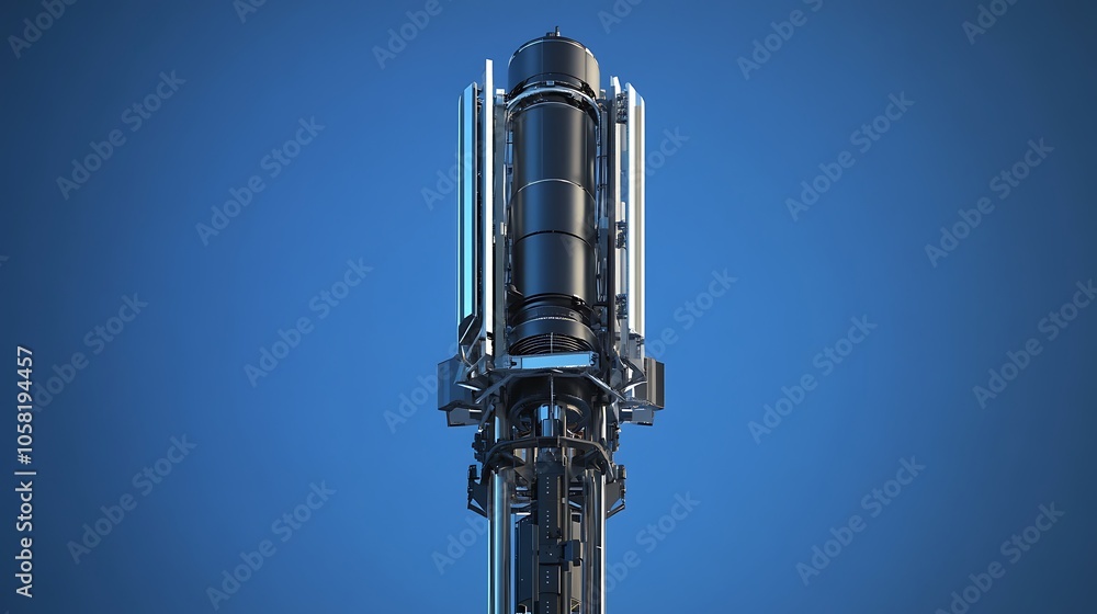 A futuristic rocket engine design against a blue background, showcasing advanced technology. A futuristic rocket engine design against a blue background, showcasing advanced technology.