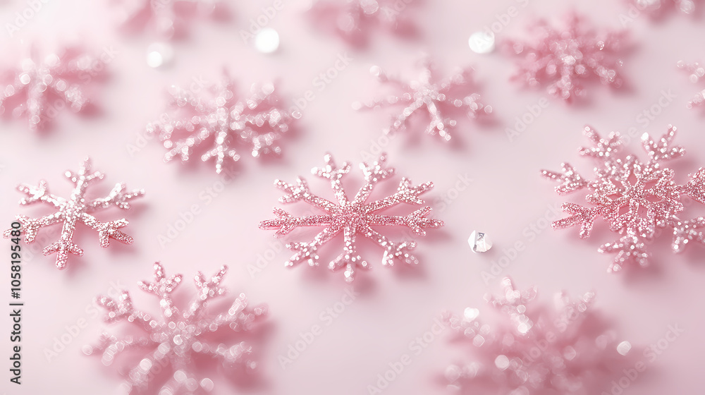 Sparkling pink snowflakes on pastel background for festive decoration. Glistening Snowflakes. Illustration Sparkling pink snowflakes on pastel background for festive decoration. Glistening Snowflakes. Illustration