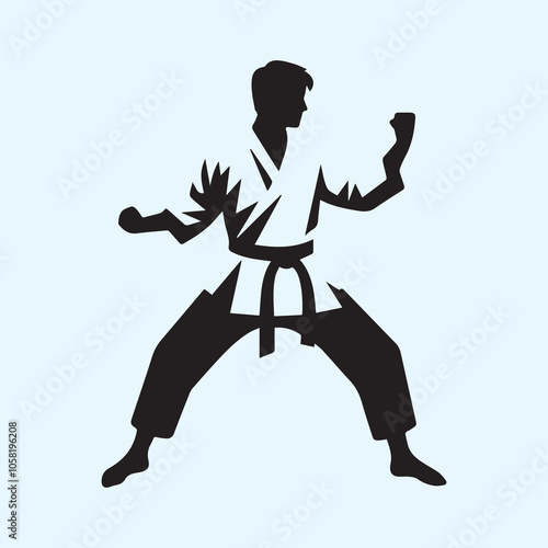 Karate man silhouette vector icon black and white full body photo