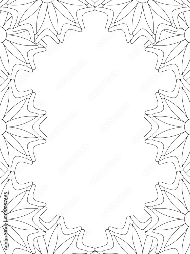 Fototapeta premium All these designs are hand-drawn and unique Flower Border is a Beautiful black and white illustration for adult coloring book, This is a printable Beautiful Zentangle Coloring page for KDP Interior,