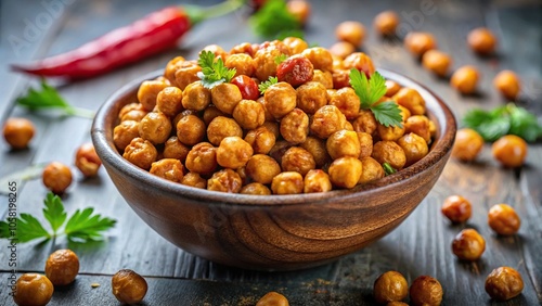 Roasted chickpeas in a bowl with sweet and spicy seasoning