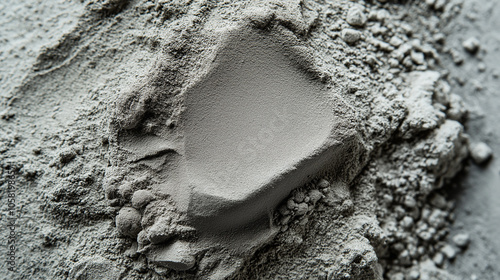 Closeup of grey powder with a smooth texture and an imprint.