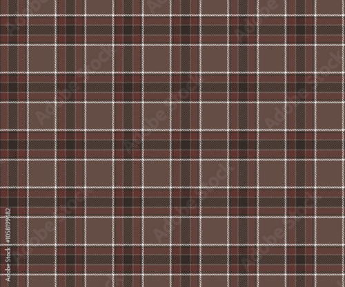 Plaid fabric pattern, brown, red, white, modern luxury seamless for textiles, and for designing clothes, skirts, pants or decorative fabrics. Vector illustration.