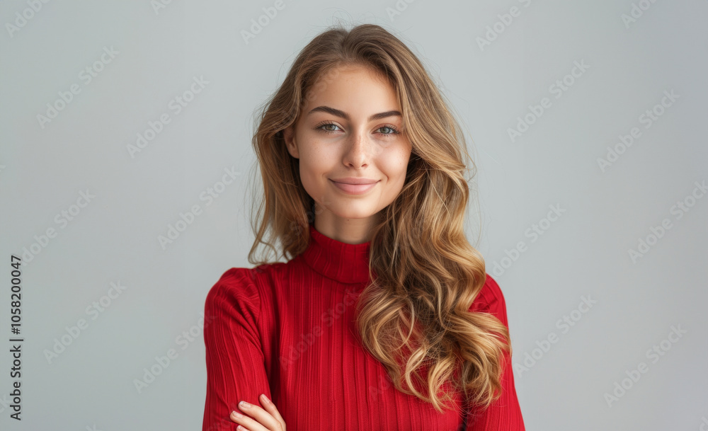 Fototapeta premium A young woman in comfortable, everyday attire showcases the casual, individual style of Western women in their teens and twenties.