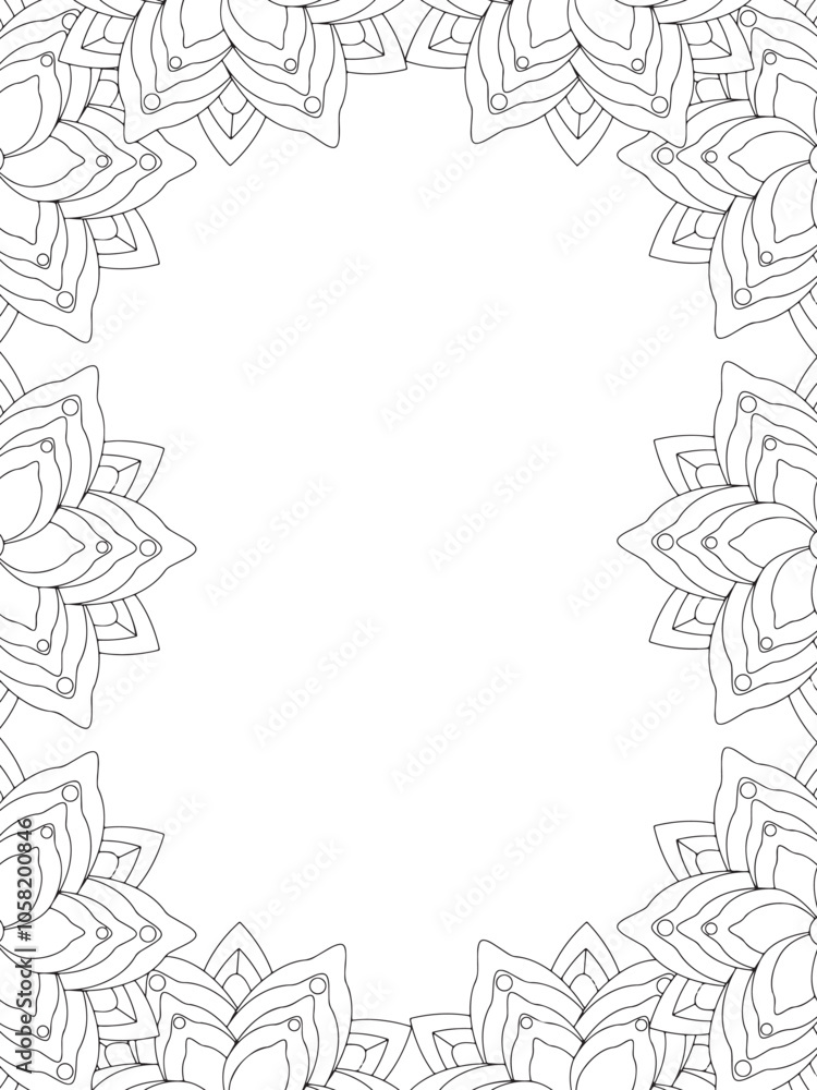 Fototapeta premium All these designs are hand-drawn and unique Flower Border is a Beautiful black and white illustration for adult coloring book, This is a printable Beautiful Zentangle Coloring page for KDP Interior,