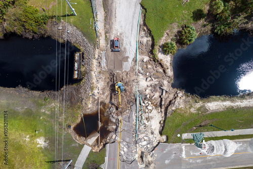 Fototapeta Construction equipment at roadworks site