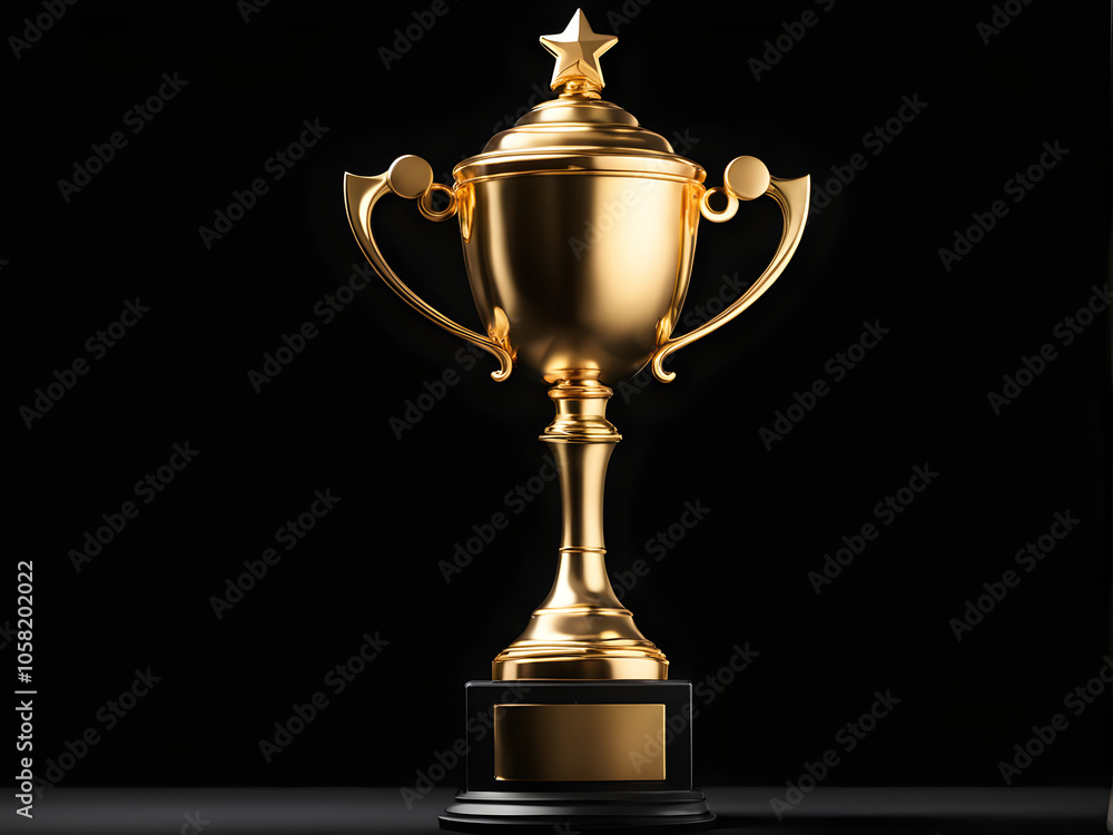 Champion golden trophy isolated on black background. Concept of success and achievement. Champion golden trophy isolated on black background. Concept of success and achievement.