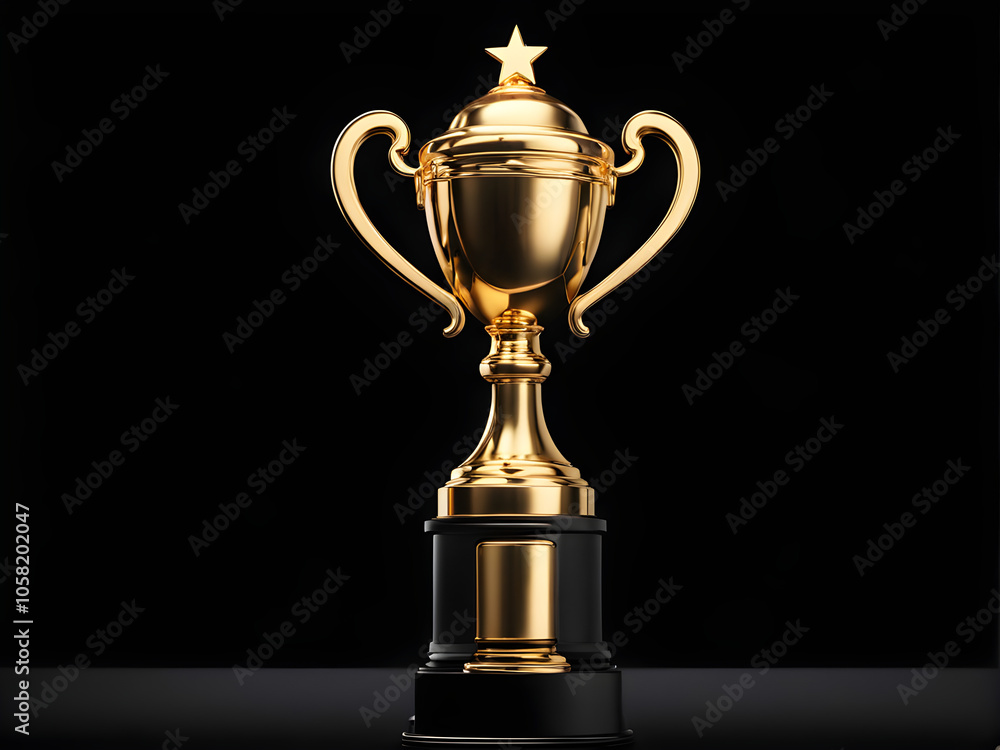 Fototapeta premium Champion golden trophy isolated on black background. Concept of success and achievement.