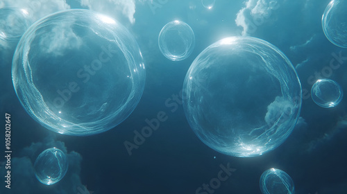 Wallpaper Mural Abstract Blue Bubbles with Clouds in the Sky Torontodigital.ca