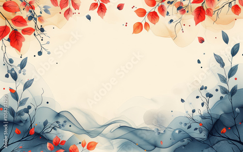 Wallpaper Mural A beautiful autumn-themed decorative border featuring vibrant red and blue leaves with soft, muted backgrounds suitable for creative projects Torontodigital.ca