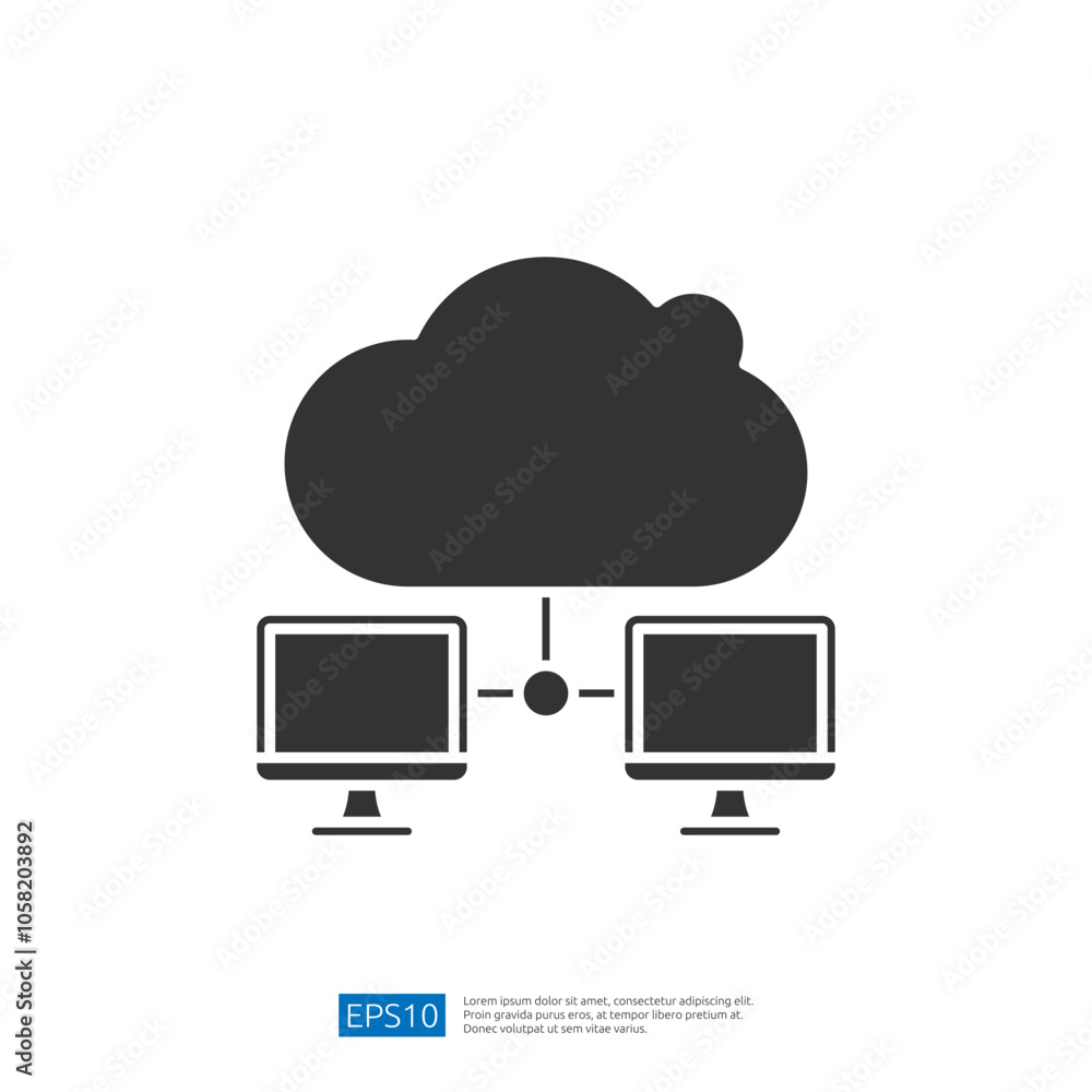 This image depicts a cloud symbol connected to two computer monitors, representing cloud computing and network connectivity. This image depicts a cloud symbol connected to two computer monitors, representing cloud computing and network connectivity.