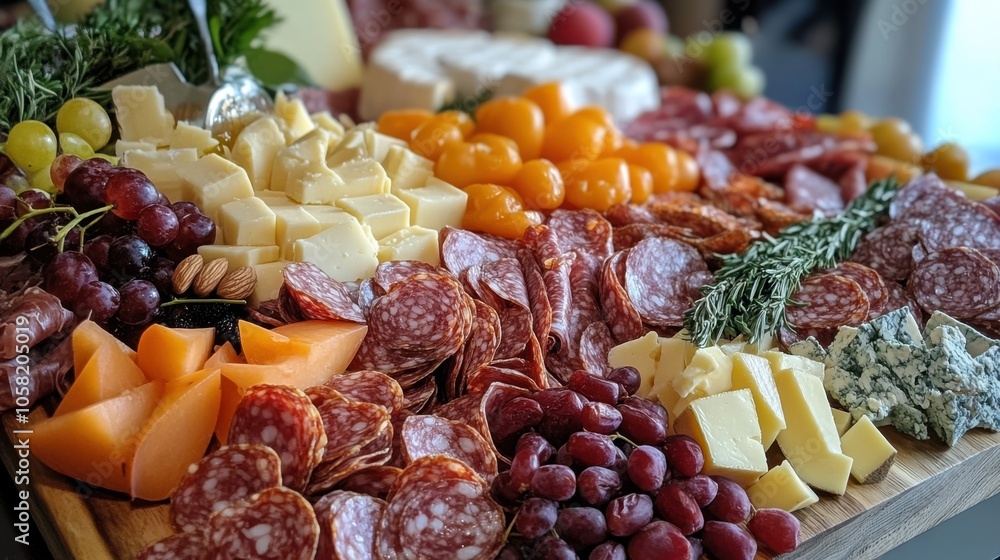 A beautifully arranged charcuterie board featuring A beautifully arranged charcuterie board featuring