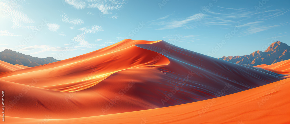 Vibrant orange sand dunes under a clear blue sky on a sunny day in a desert landscape Vibrant orange sand dunes under a clear blue sky on a sunny day in a desert landscape