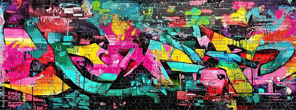 Colorful graffiti art on a brick wall. Colorful graffiti art on a brick wall.