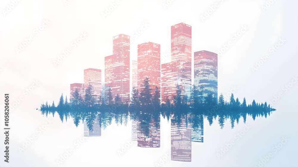 Fototapeta premium Serene Cityscape Blending with Lush Forest Nature