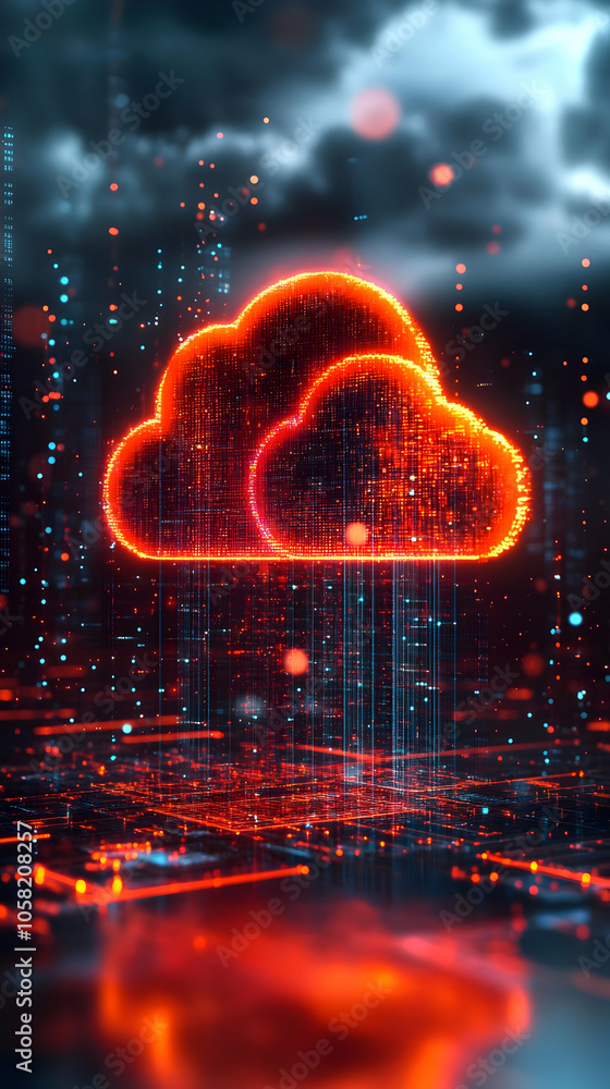 3D Illustration: Red Cloud Computing Data Storage Technology 3D Illustration: Red Cloud Computing Data Storage Technology